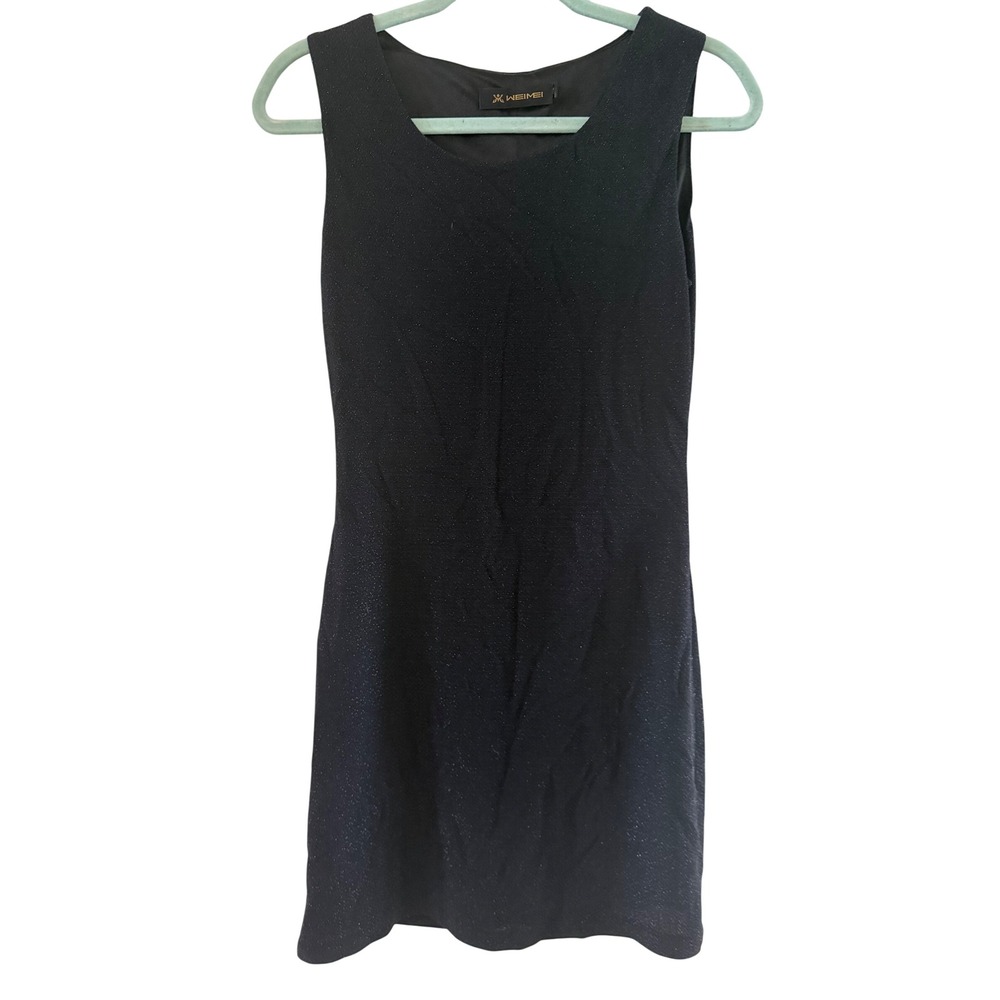 Weimei Black Metallic Shimmer Sleeveless Scoop Neck Mini Cocktail Dress XL